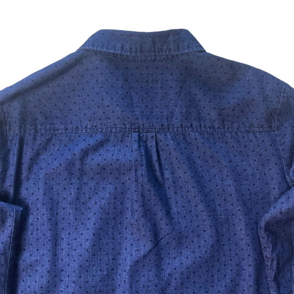 LIZ CLAIBORNE Navy Blue Cotton Blouse Shirt SZ L Casual Comfy Chambray Polka Dot - Picture 5 of 16